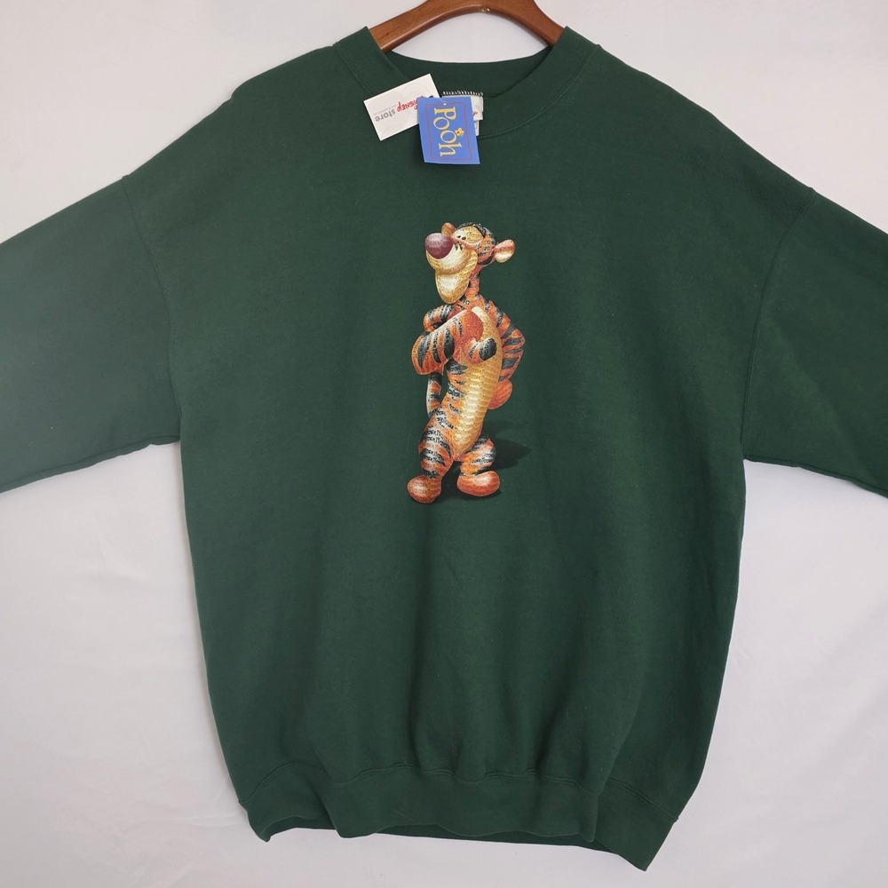Vintage NWT Disney Store Sweatshirt XL Green Tigger Graphic Fleece Crewneck 90s - Picture 2 of 11